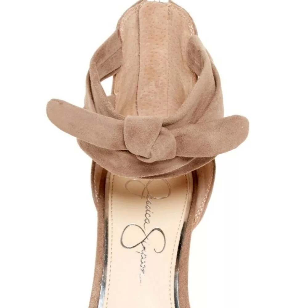 Cream Suede Heel 9.5 New in Box Open Toe Back Zip